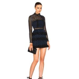 Self portrait star black and blue lace tiered ruffle dress 4